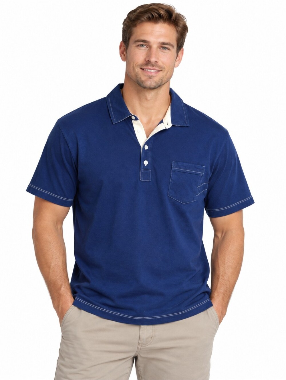 Billy Reid Mens Cotton Polo Shirt Size XL Navy Blue Stitched Edge Preppy Neutral